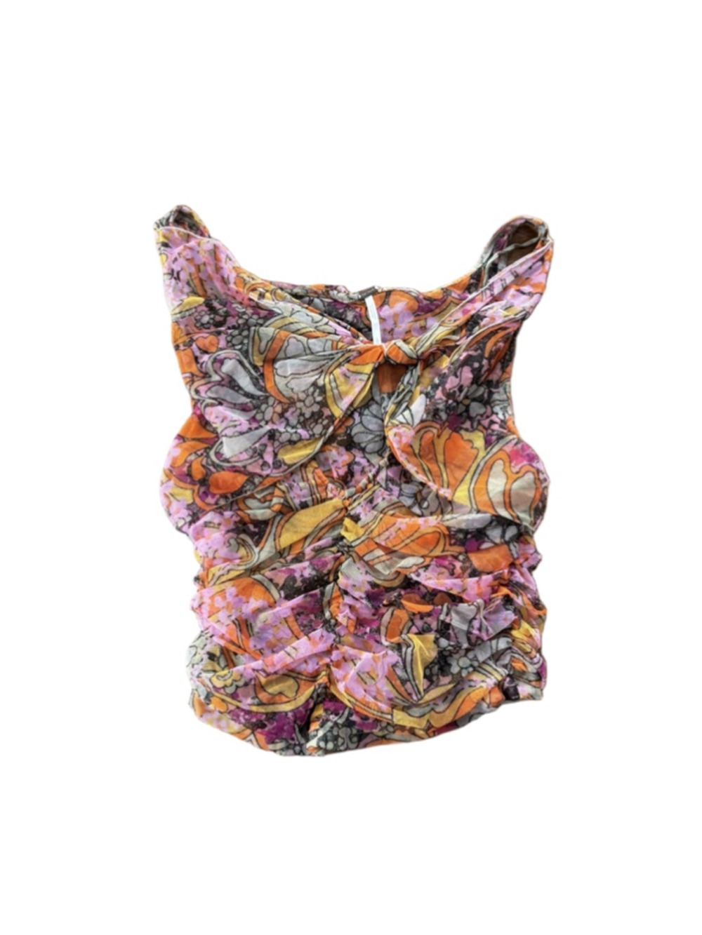 Women's Free People Orange Pink Floral Ruched Tank Top S